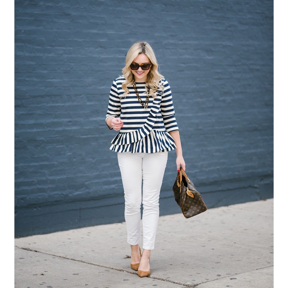 J.Crew Striped Peplum Ruffled Shirt. - Picture 14 of 16